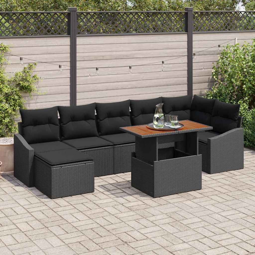 Ensemble de canapé de jardin 8 pcs Noir Poly rotin - XIOS