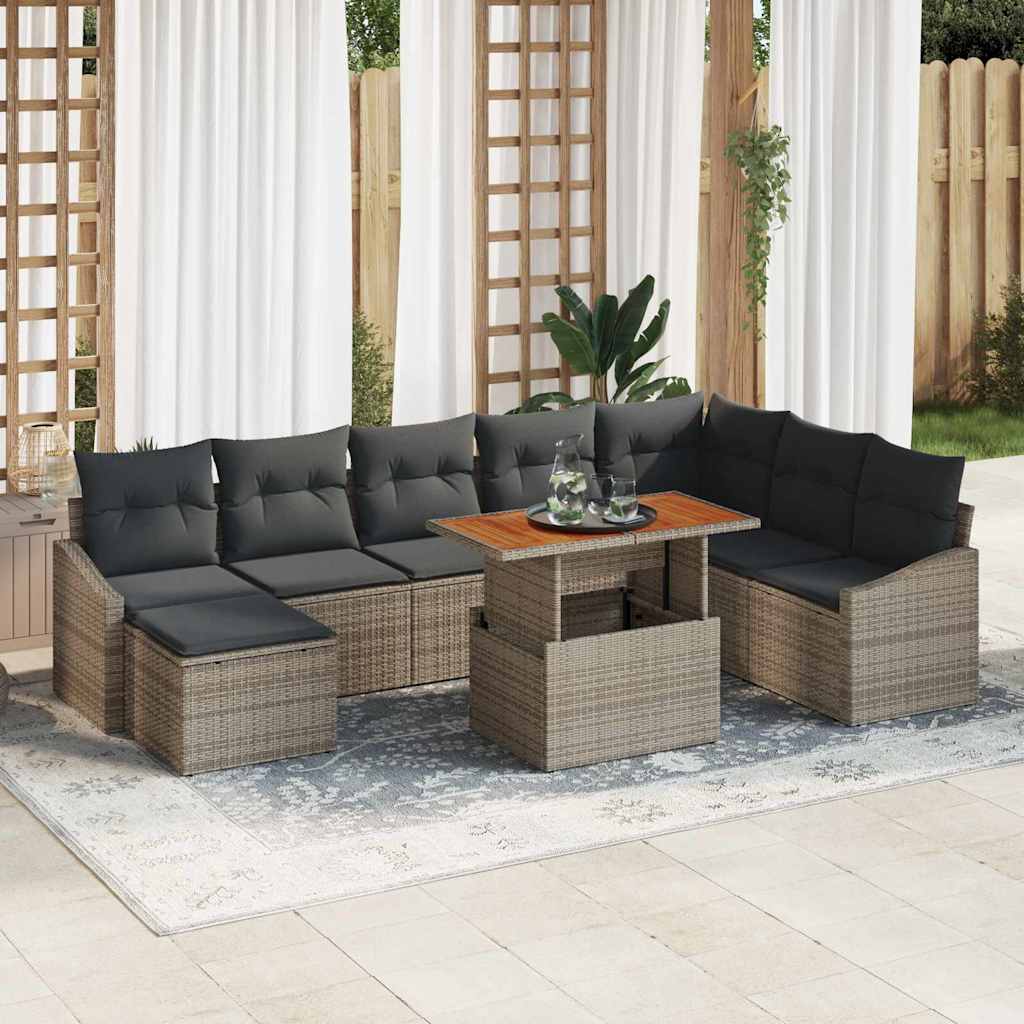 Ensemble de canapé de jardin 9 pcs Gris Poly rotin - XIOS