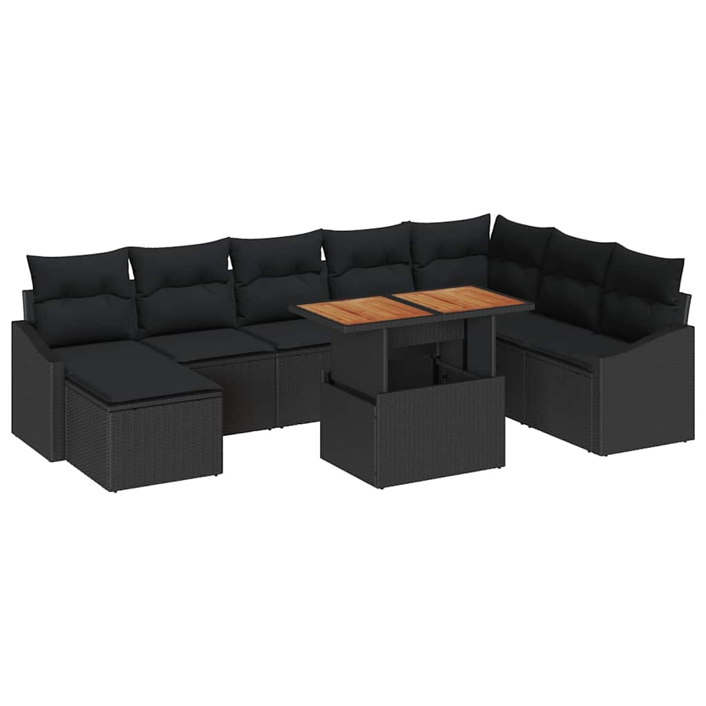 Ensemble de canapé de jardin 9 pcs Noir Poly rotin - XIOS