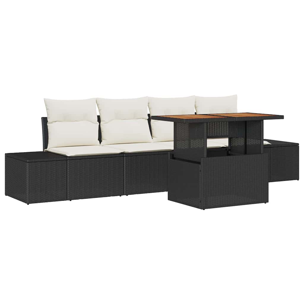 Ensemble de canapé de jardin 5 pcs Noir Poly rotin - XIOS