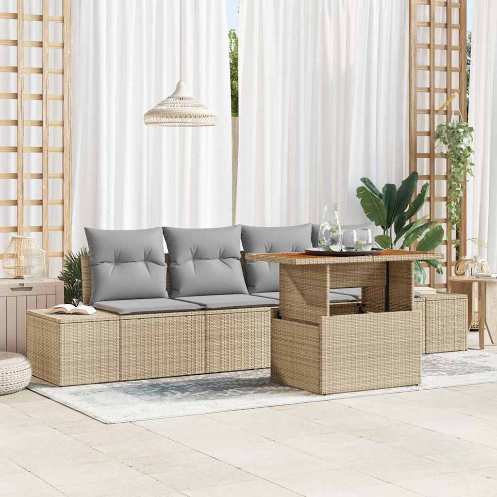 Ensemble de canapé de jardin 5 pcs Beige Poly rotin - XIOS