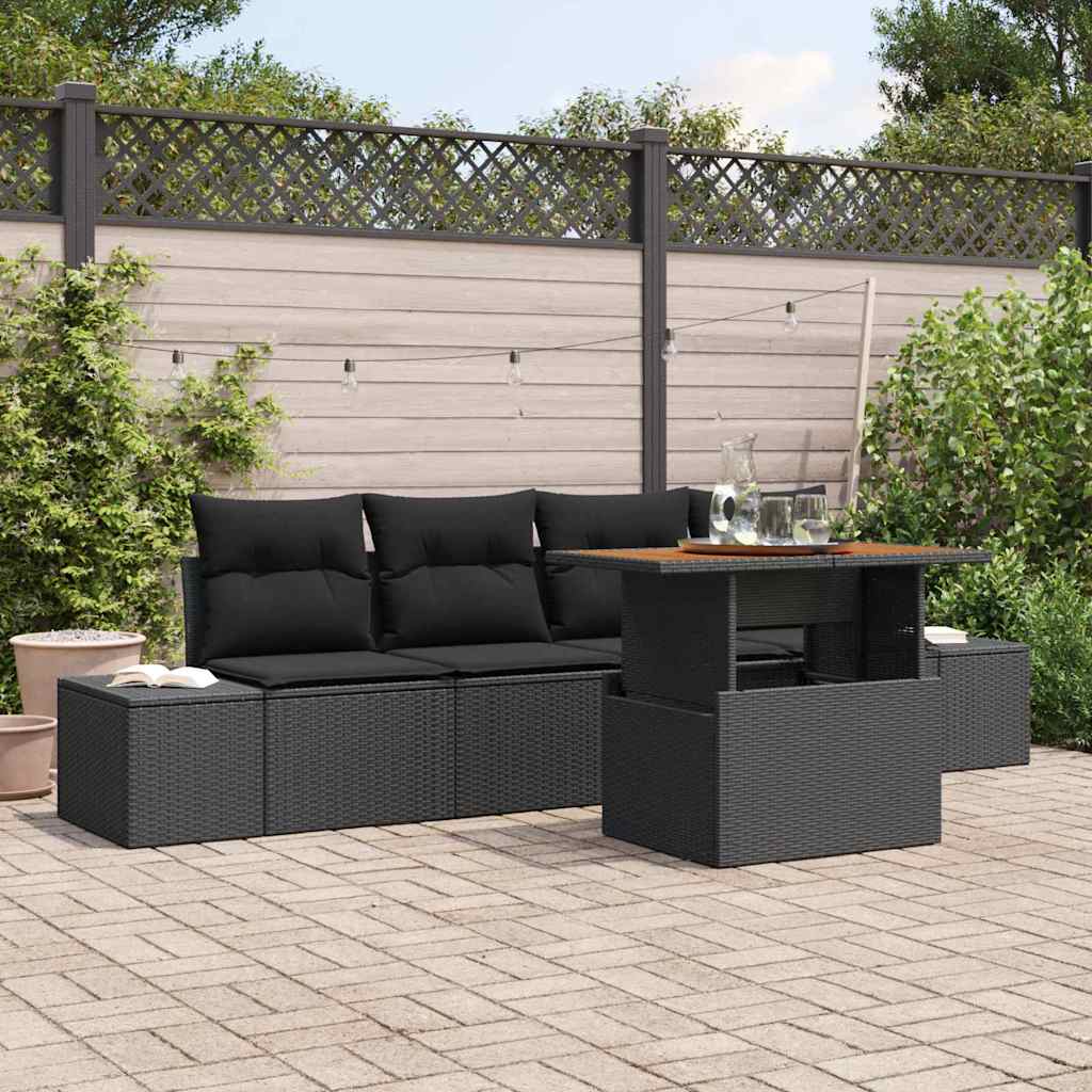 Ensemble de canapé de jardin 5 pcs Noir Poly rotin - XIOS
