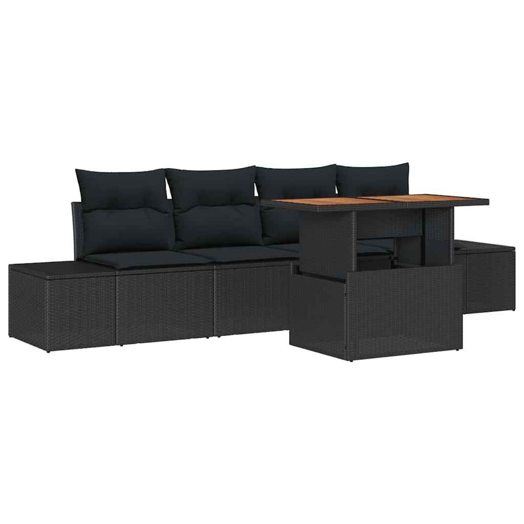 Ensemble de canapé de jardin 5 pcs Noir Poly rotin - XIOS