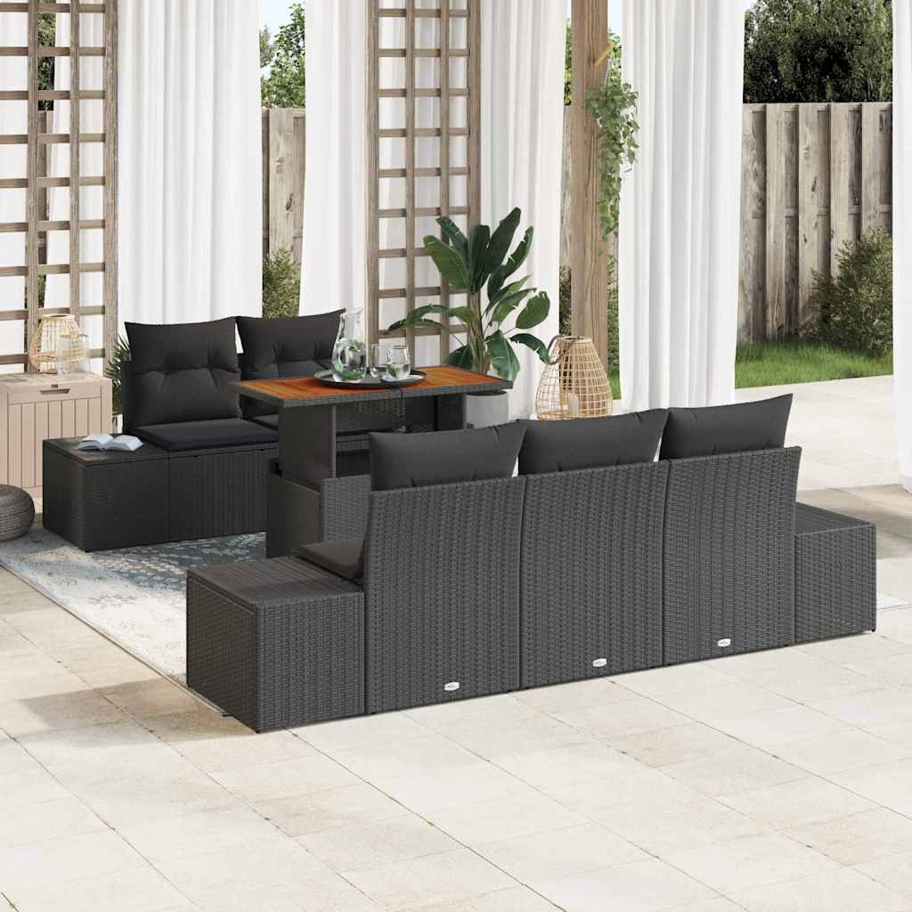Ensemble de canapé de jardin 6 pcs Noir Poly rotin - XIOS