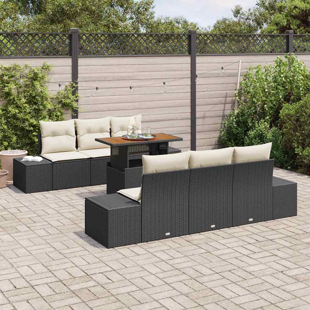 Ensemble de canapé de jardin 7 pcs Noir Poly rotin - XIOS