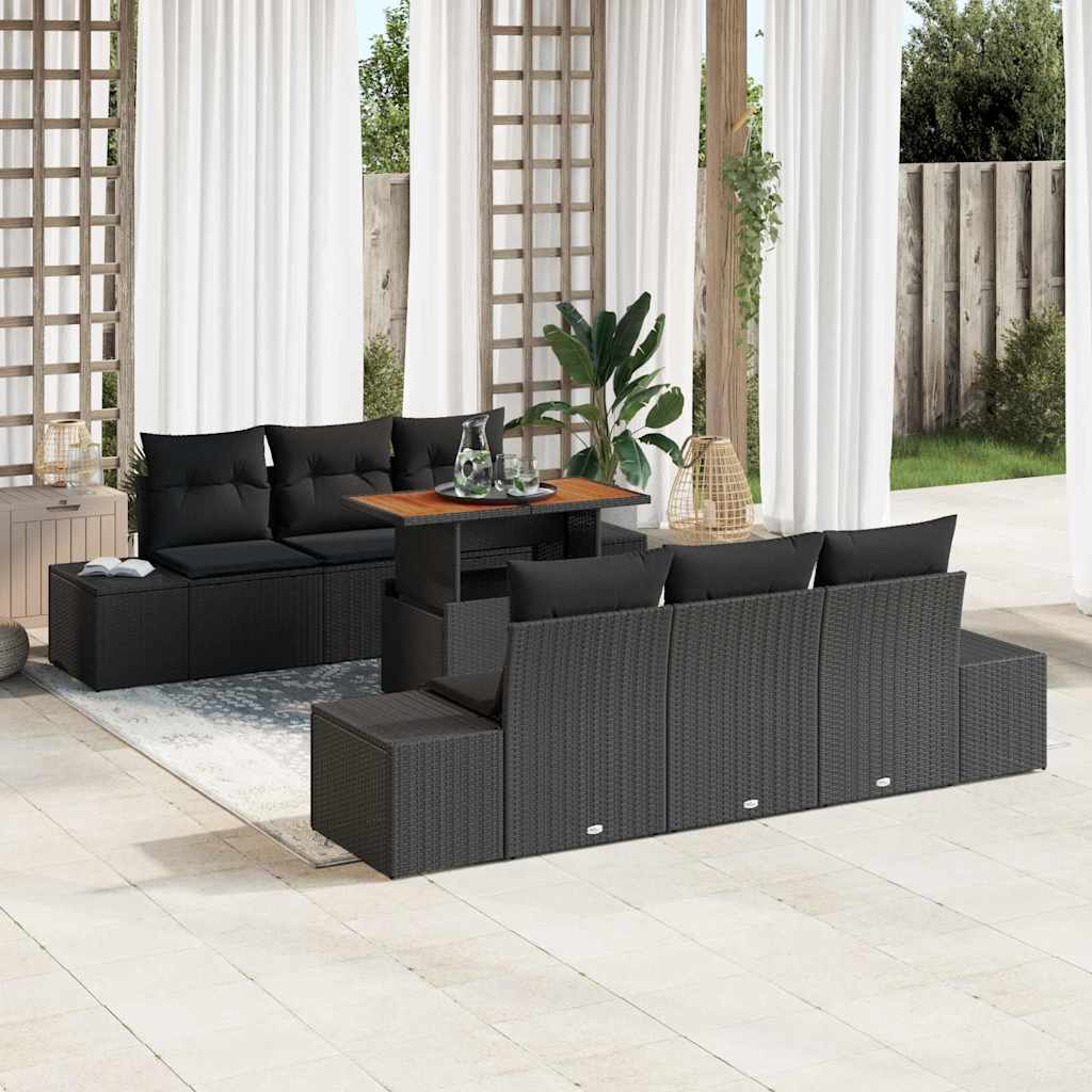 Ensemble de canapé de jardin 7 pcs Noir Poly rotin - XIOS