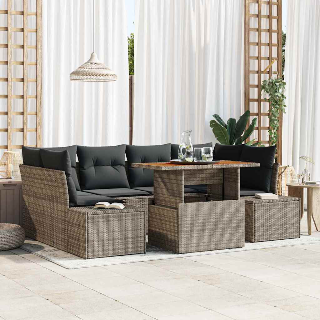 Ensemble de canapé de jardin 7 pcs Gris Poly rotin - XIOS