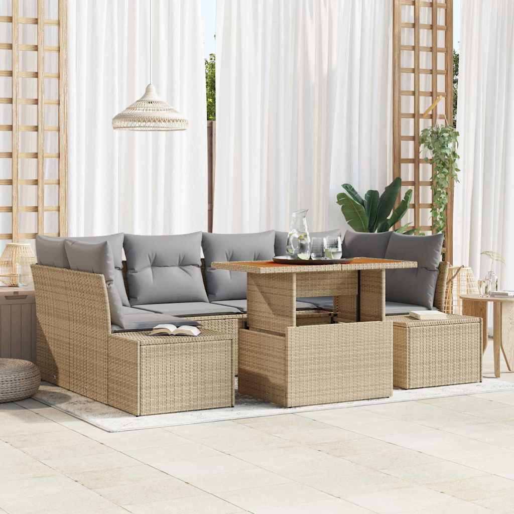 Ensemble de canapé de jardin 7 pcs Beige Poly rotin - XIOS