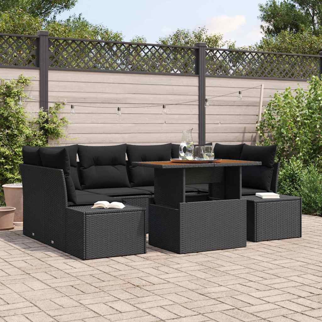 Ensemble de canapé de jardin 7 pcs Noir Poly rotin - XIOS