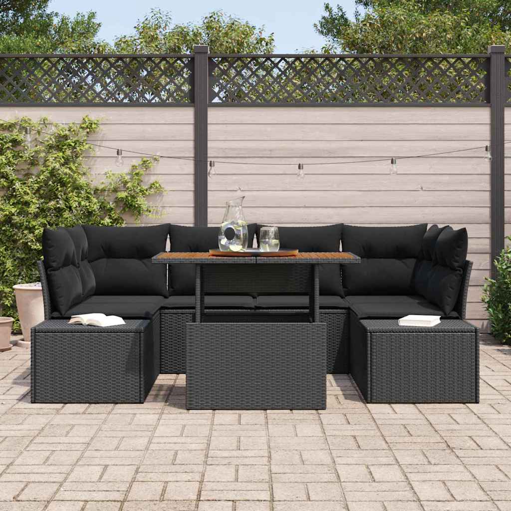 Ensemble de canapé de jardin 7 pcs Noir Poly rotin - XIOS
