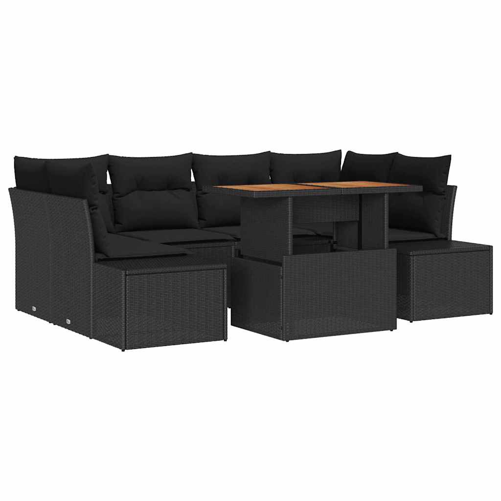 Ensemble de canapé de jardin 7 pcs Noir Poly rotin - XIOS