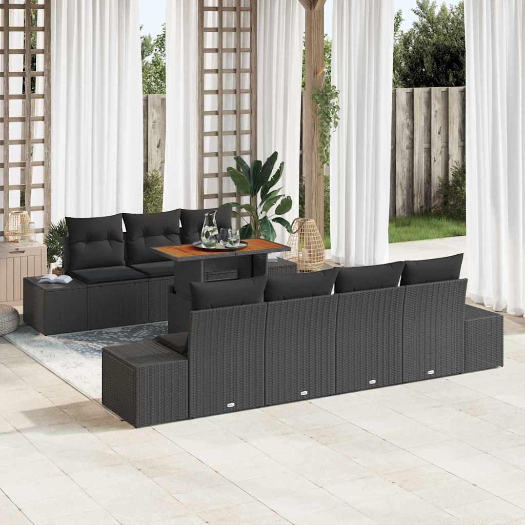 Ensemble de canapé de jardin 8 pcs Noir Poly rotin - XIOS
