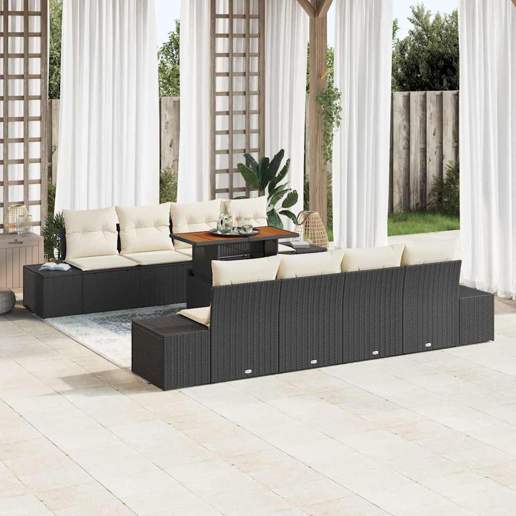 Ensemble de canapé de jardin 9 pcs Noir Poly rotin - XIOS