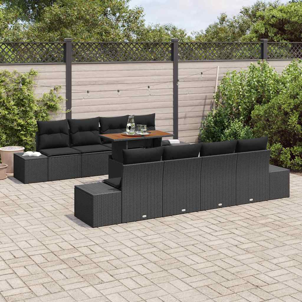 Ensemble de canapé de jardin 9 pcs Noir Poly rotin