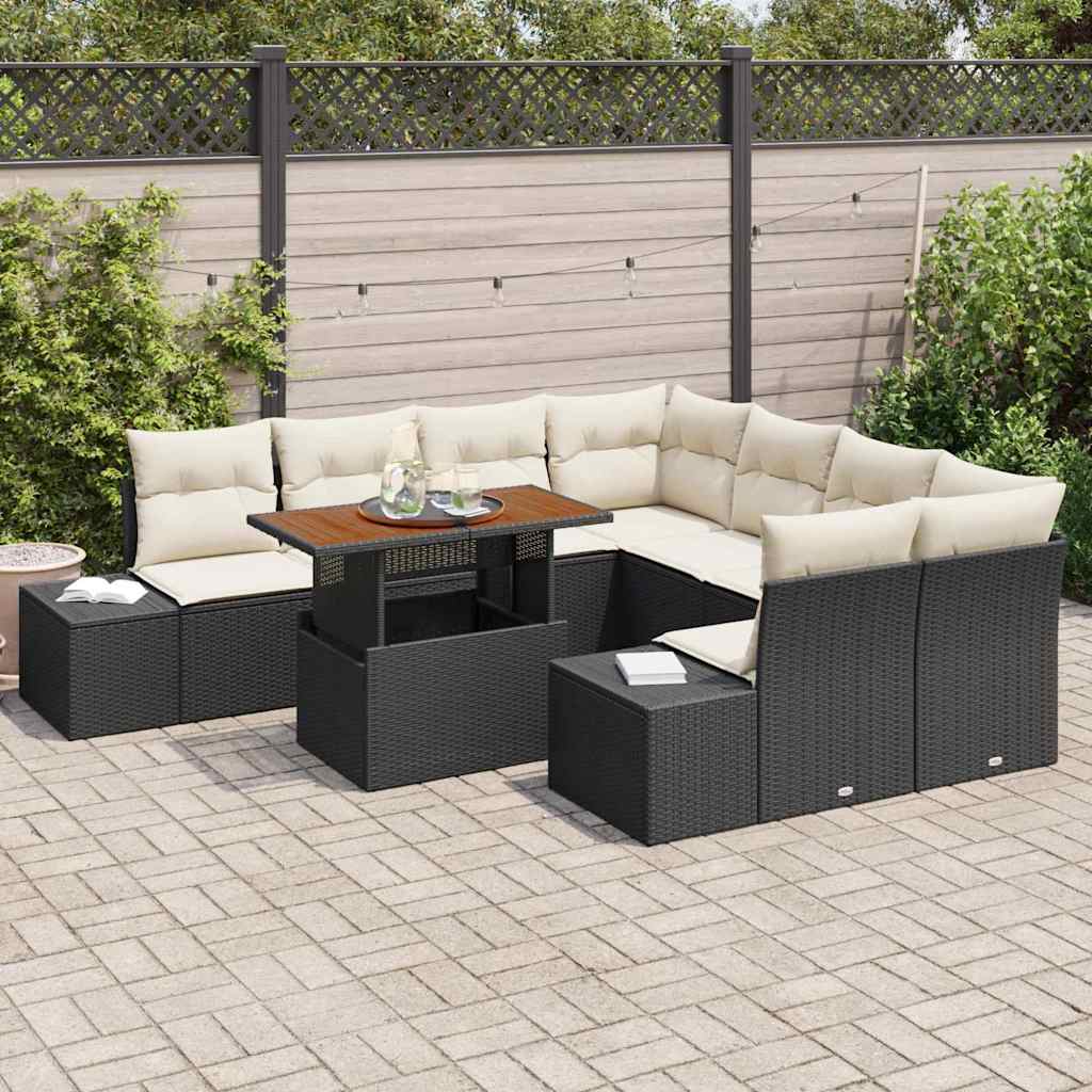 Ensemble de canapé de jardin 9 pcs Noir Poly rotin - XIOS