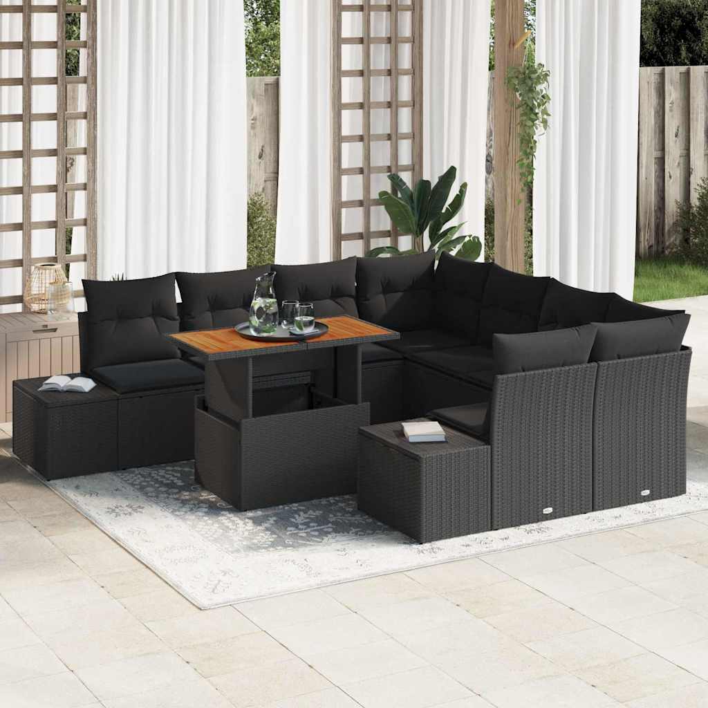 Ensemble de canapé de jardin 9 pcs Noir Poly rotin - XIOS