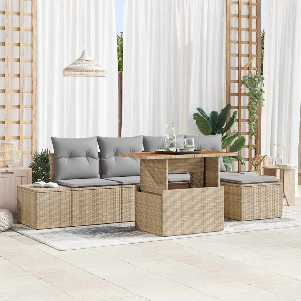Ensemble de canapé de jardin 6 pcs Beige Poly rotin - XIOS