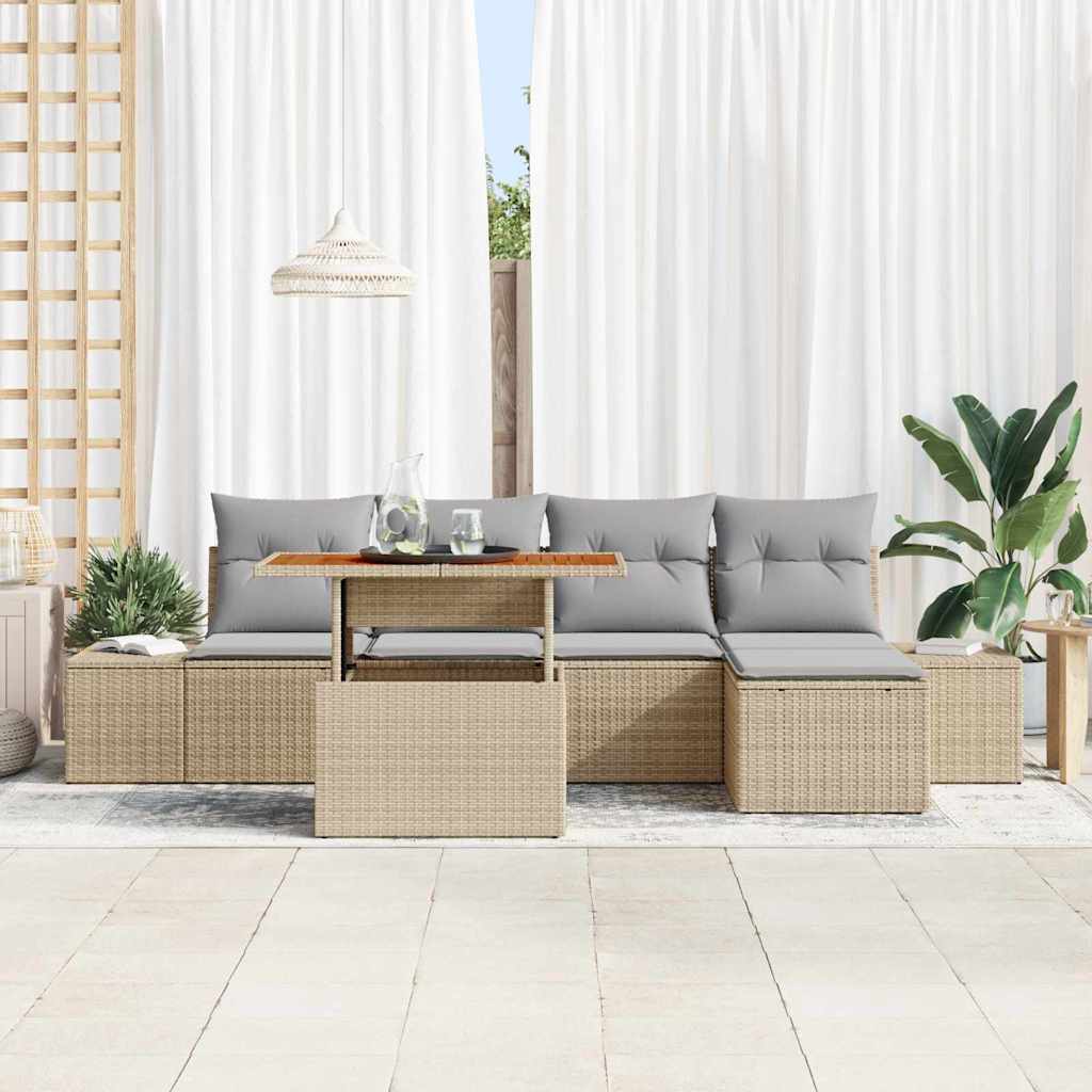 Ensemble de canapé de jardin 6 pcs Beige Poly rotin - XIOS