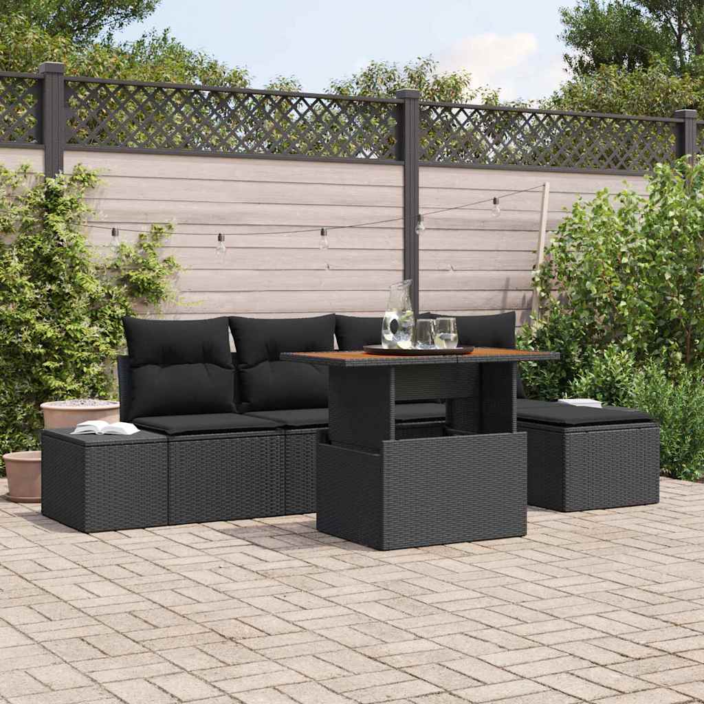 Ensemble de canapé de jardin 6 pcs Noir Poly rotin - XIOS