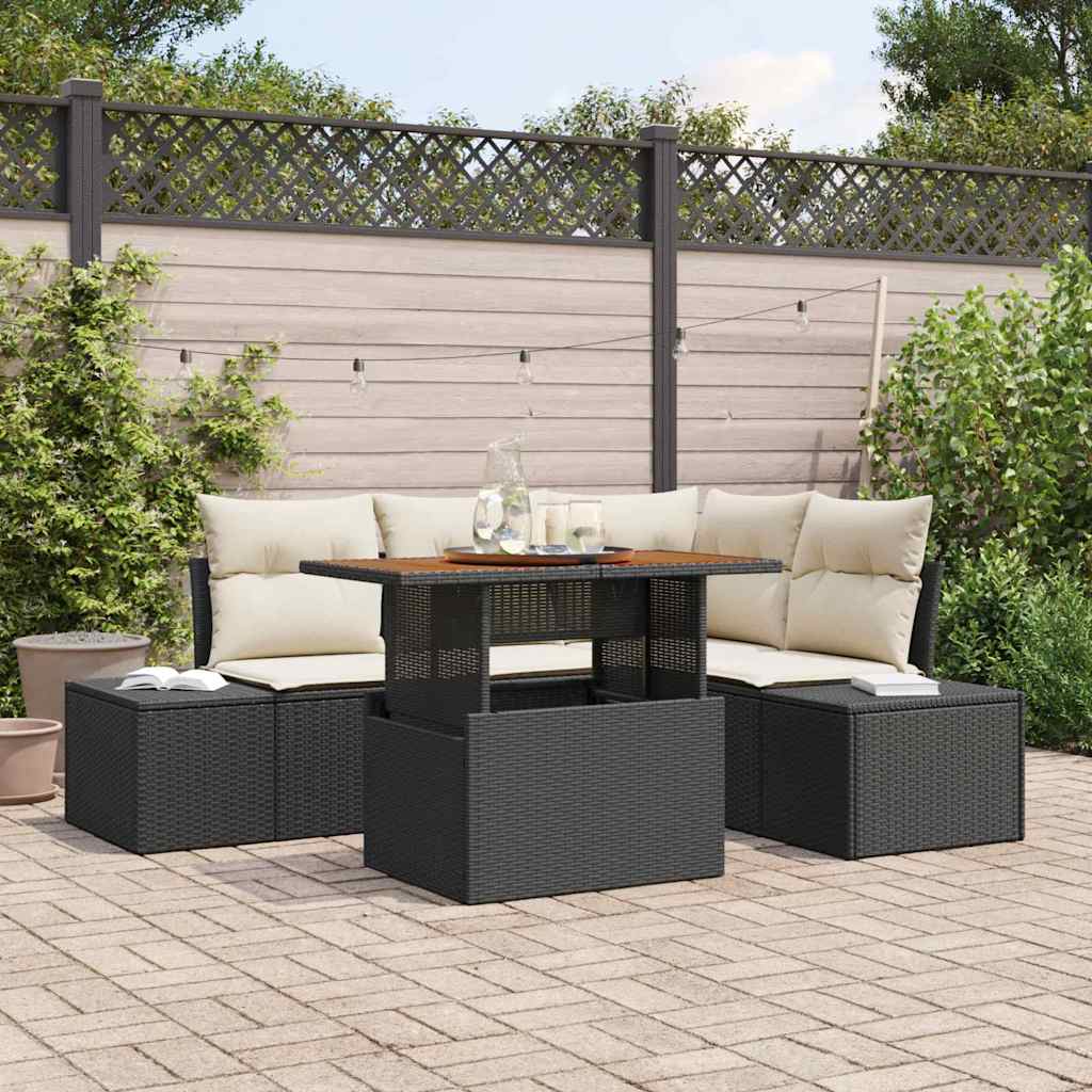 Ensemble de canapé de jardin 5 pc Noir Poly rotin