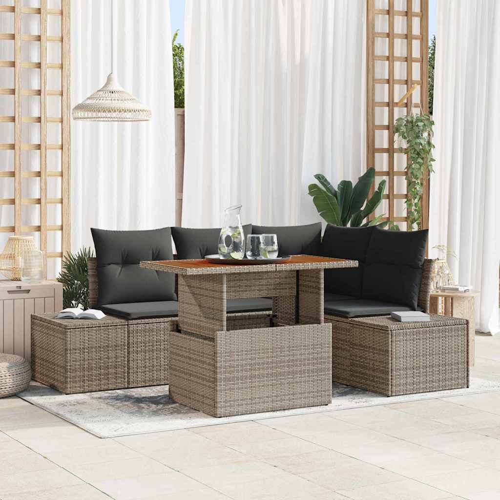 Ensemble de canapé de jardin 5 pcs Gris Poly rotin - XIOS