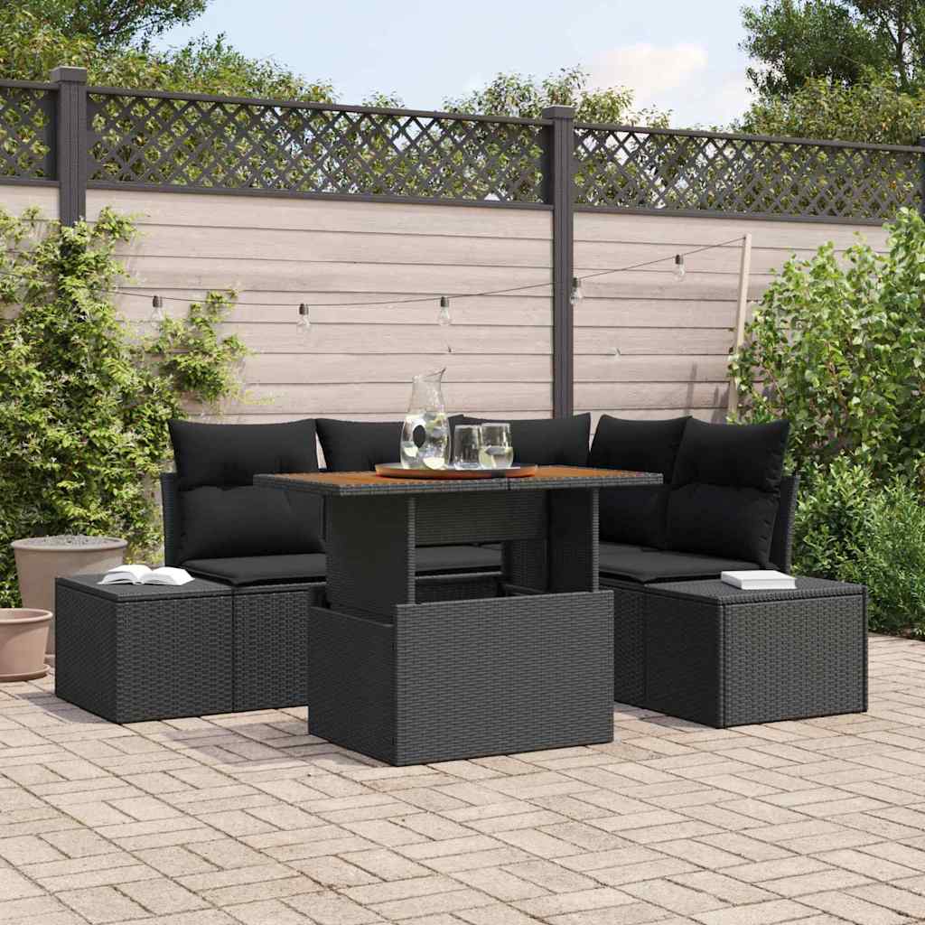 Ensemble de canapé de jardin 5 pcs Noir Poly rotin - XIOS