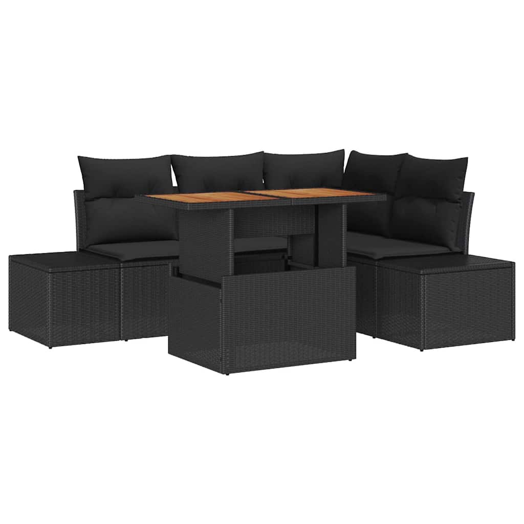 Ensemble de canapé de jardin 5 pcs Noir Poly rotin - XIOS