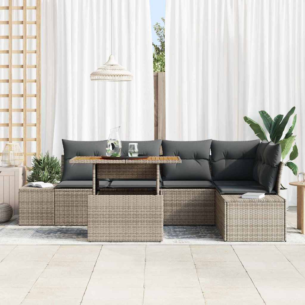 Ensemble de canapé de jardin 6 pc Gris Poly rotin