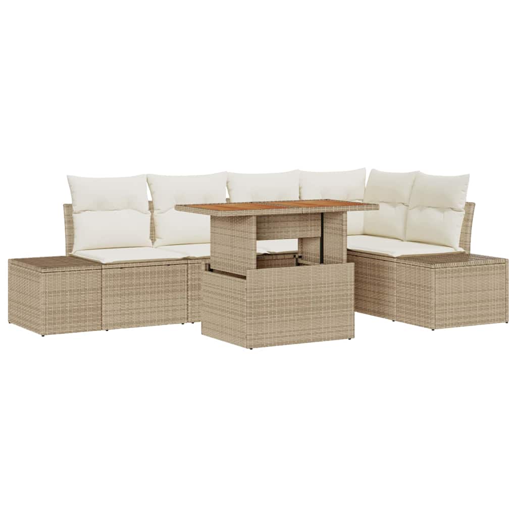 Ensemble de canapé de jardin 6 pc Beige Poly rotin