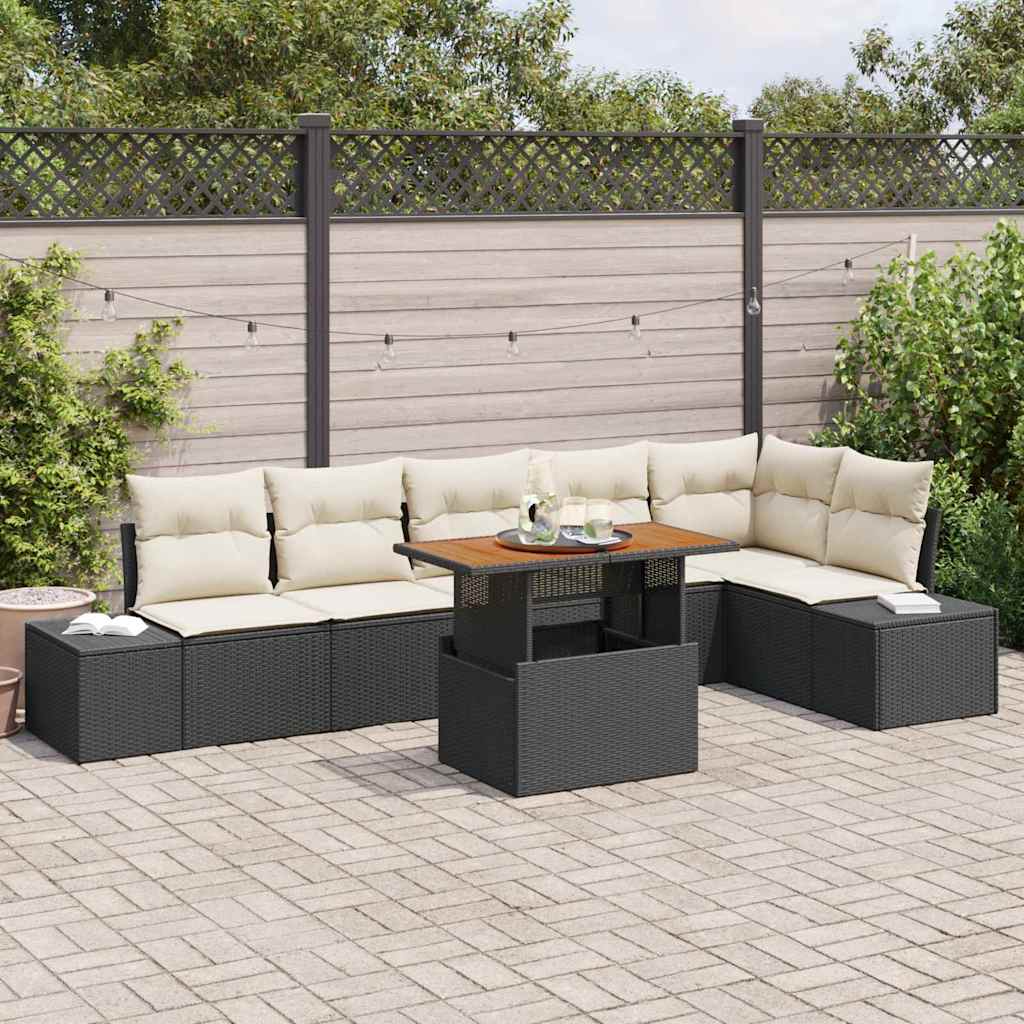 Ensemble de canapé de jardin 7 pcs Noir Poly rotin - XIOS