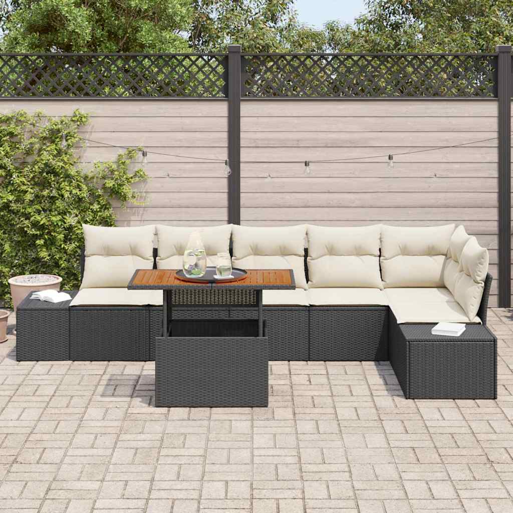 Ensemble de canapé de jardin 7 pcs Noir Poly rotin - XIOS