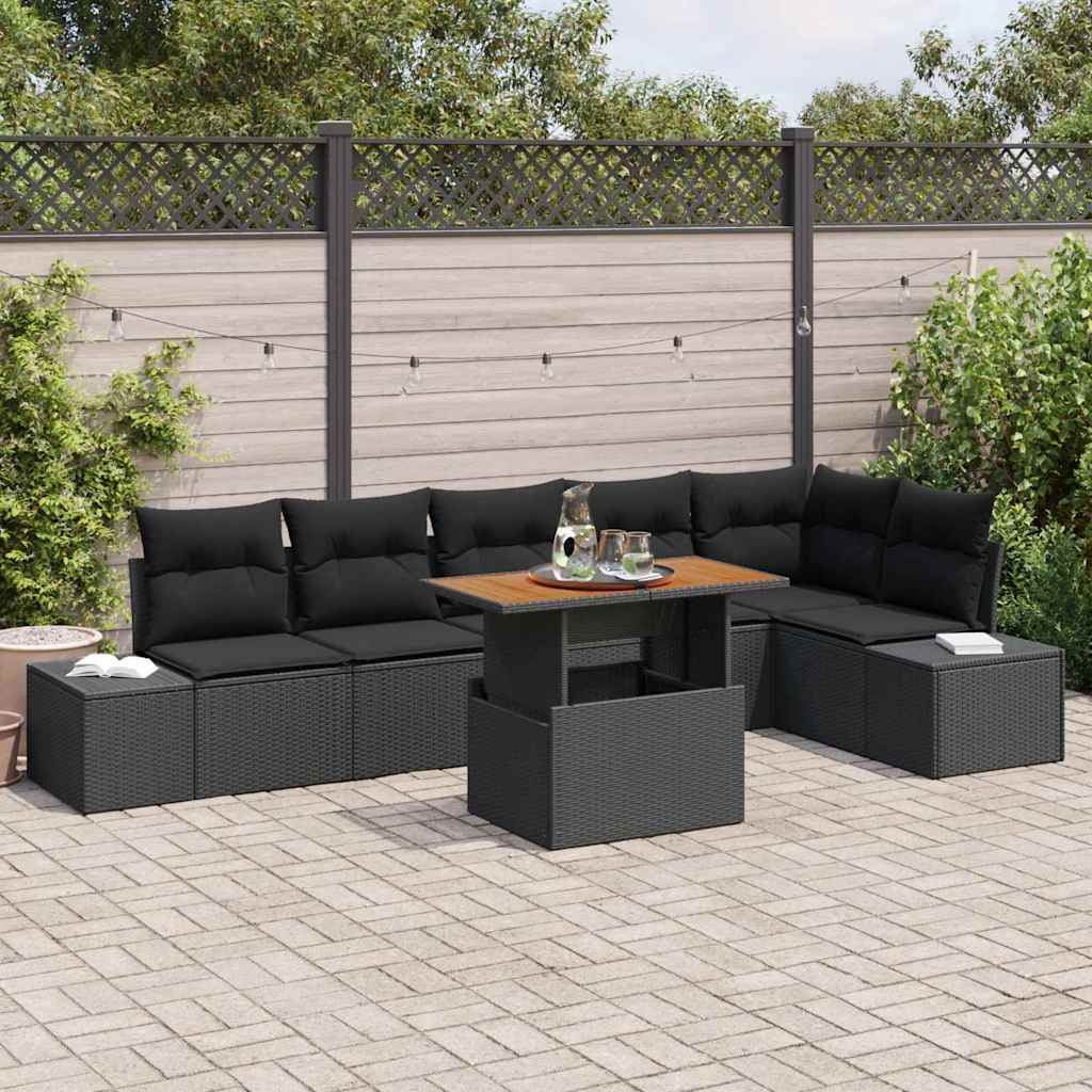 Ensemble de canapé de jardin 7 pcs Noir Poly rotin - XIOS
