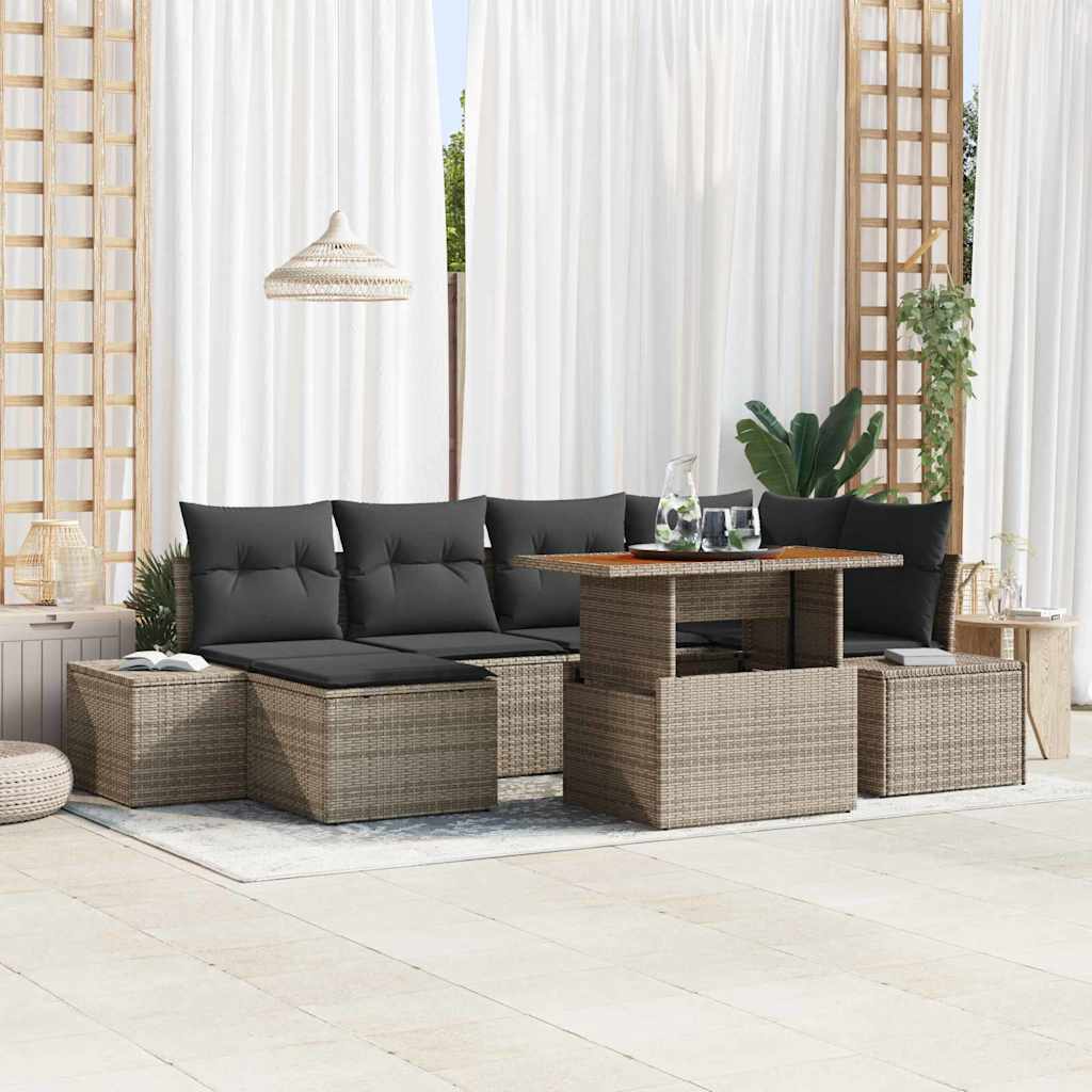 Ensemble de canapé de jardin 7 pc Gris Poly rotin