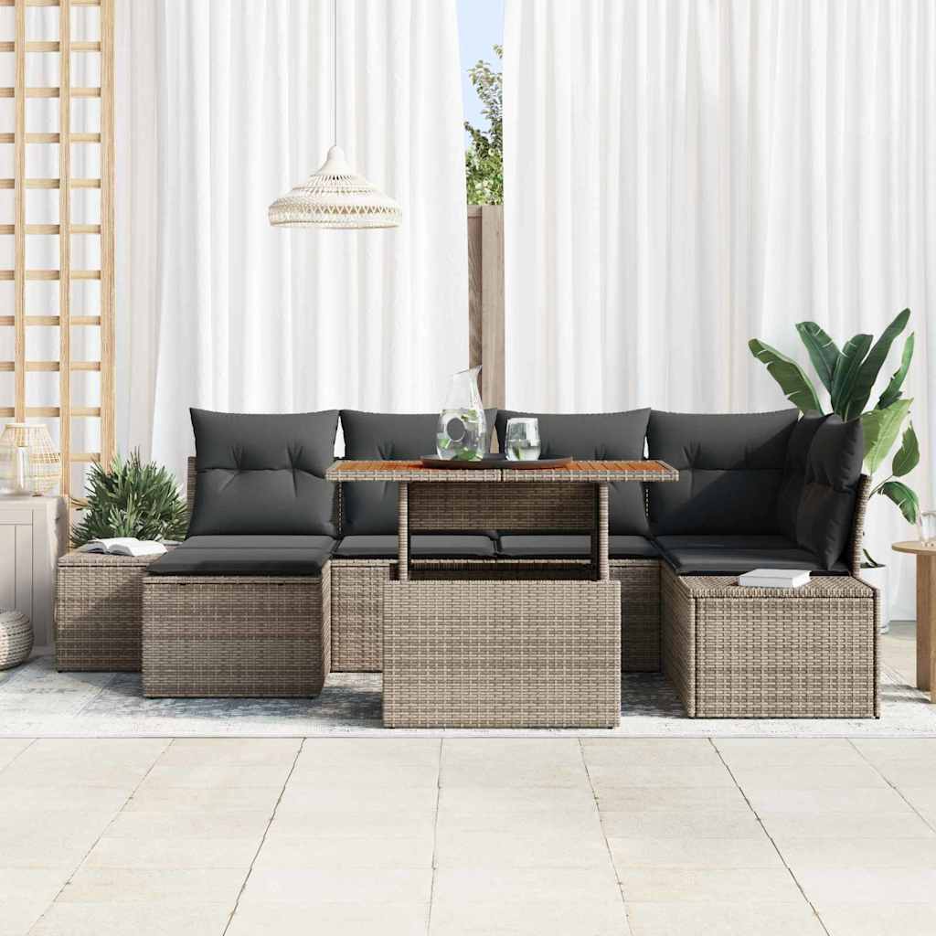 Ensemble de canapé de jardin 7 pc Gris Poly rotin