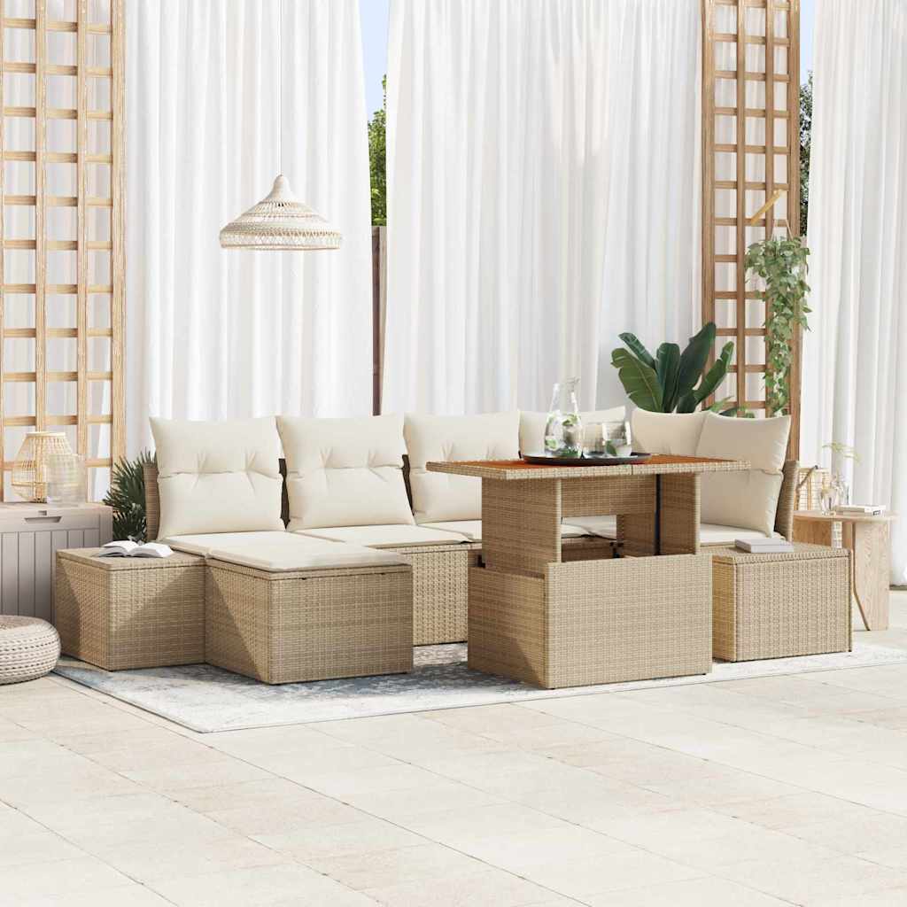 Ensemble de canapé de jardin 7 pc Beige Poly rotin