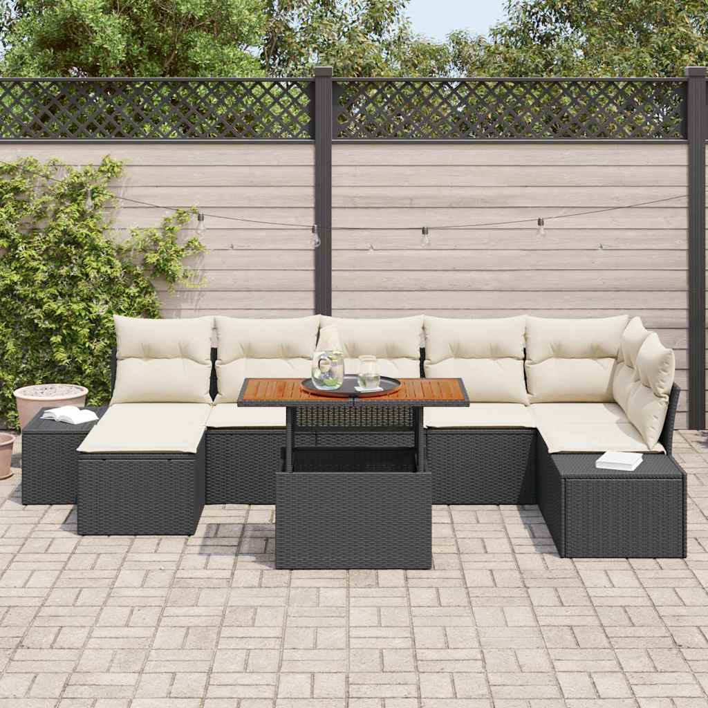 Ensemble de canapé de jardin 8 pc Noir Poly rotin