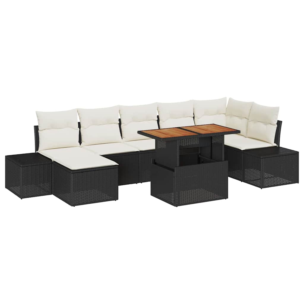 Ensemble de canapé de jardin 8 pc Noir Poly rotin
