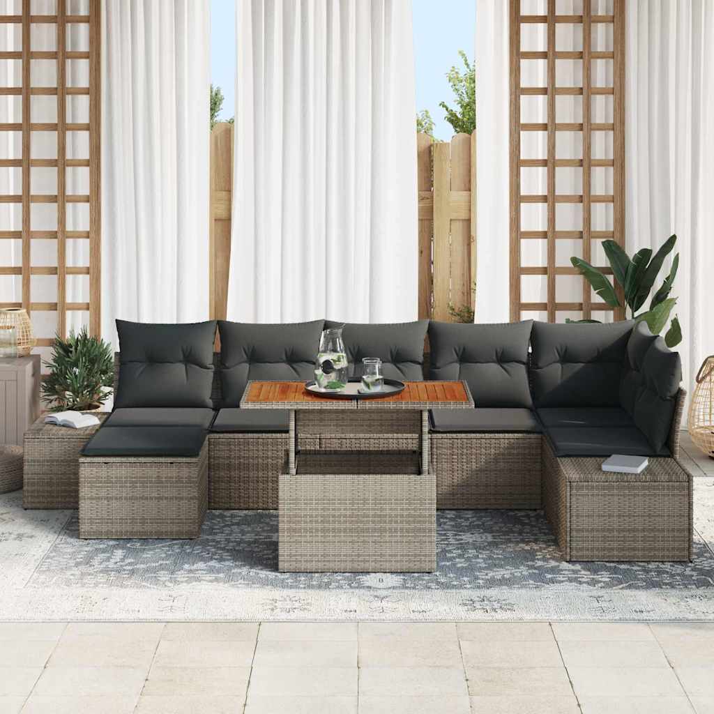 Ensemble de canapé de jardin 8 pcs Gris Poly rotin - XIOS