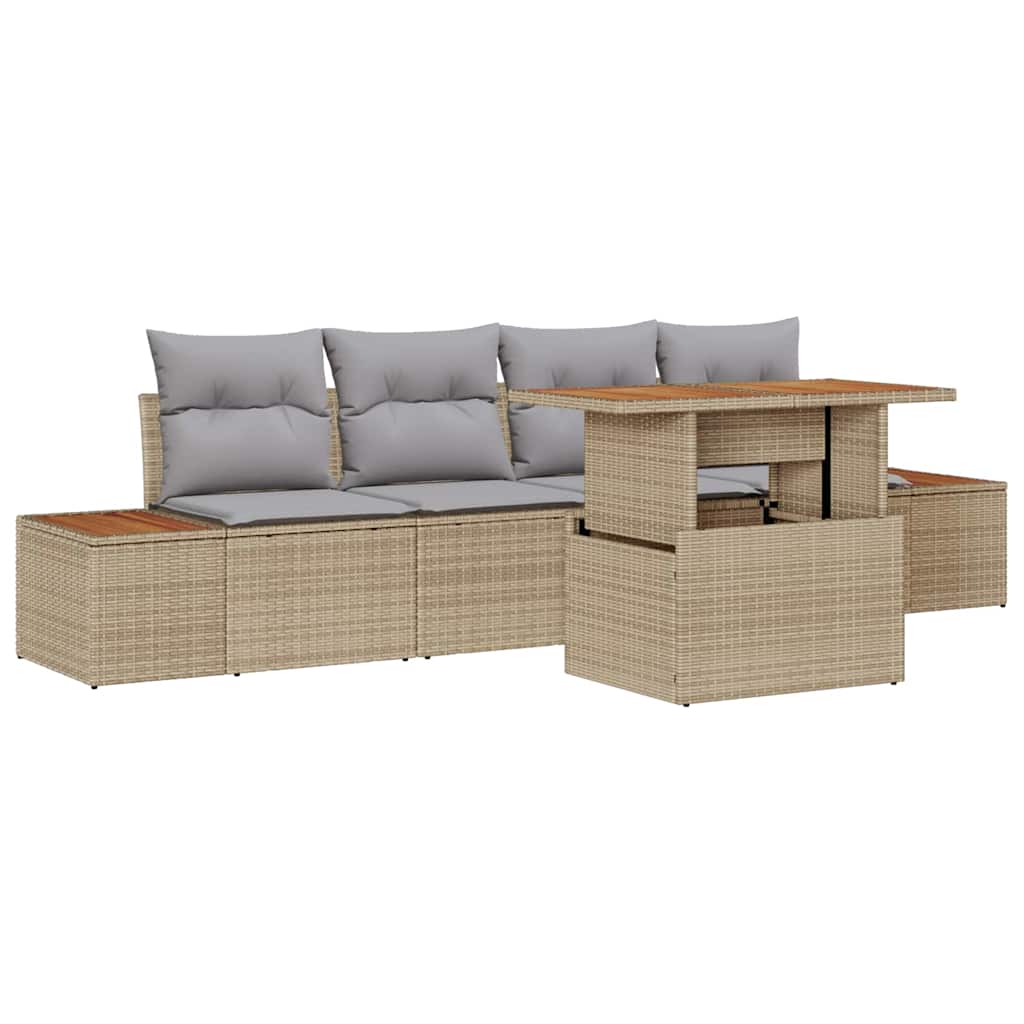 Ensemble de canapé de jardin 5 pcs Beige Poly rotin - XIOS