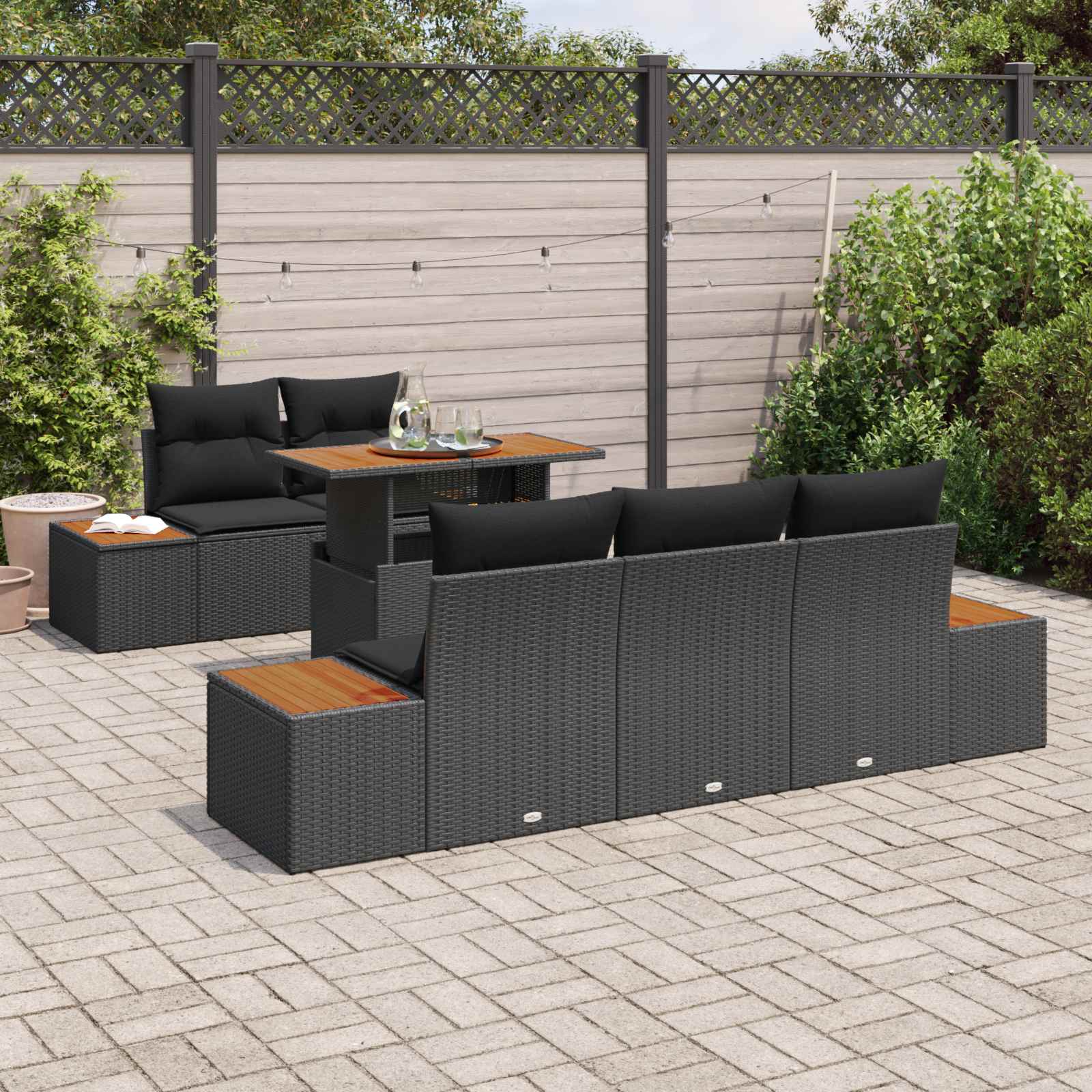 Ensemble de canapé de jardin 6 pcs Noir Poly rotin - XIOS