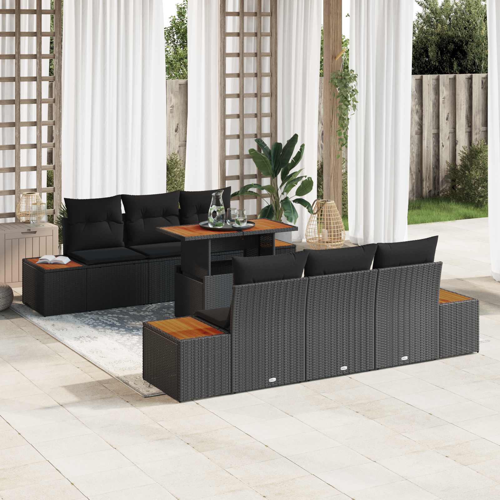 Ensemble de canapé de jardin 7 pcs Noir Poly rotin - XIOS
