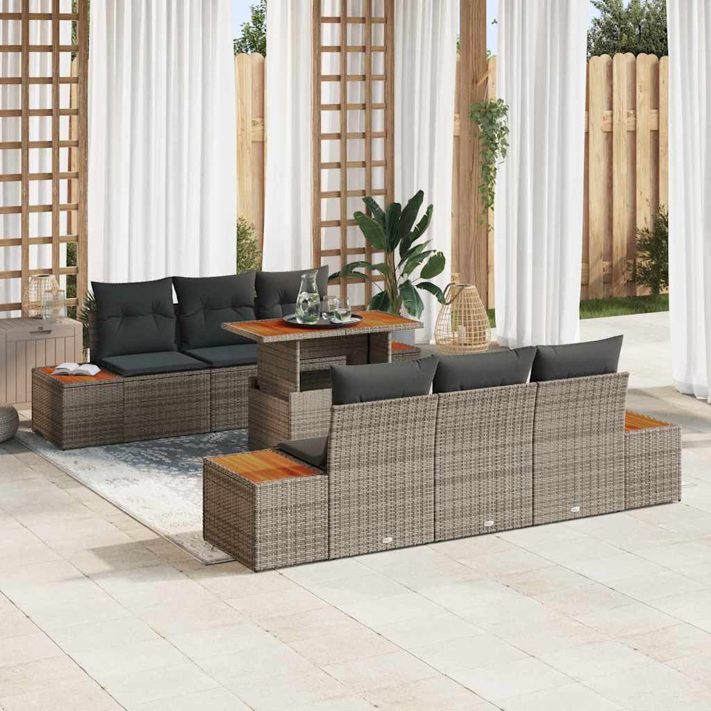 Ensemble de canapé de jardin 7 pcs Gris Poly rotin - XIOS