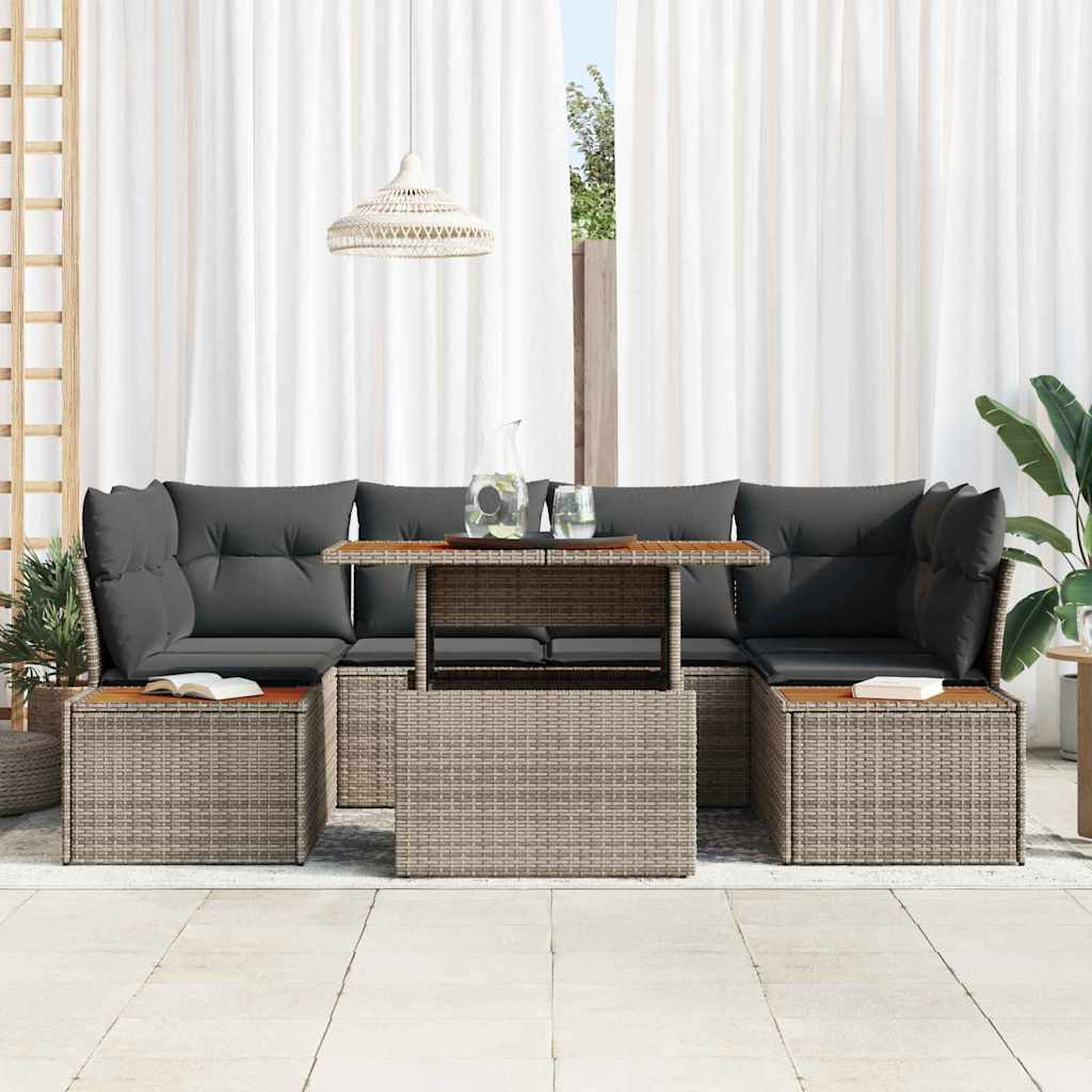 Ensemble de canapé de jardin 7 pcs Gris Poly rotin - XIOS