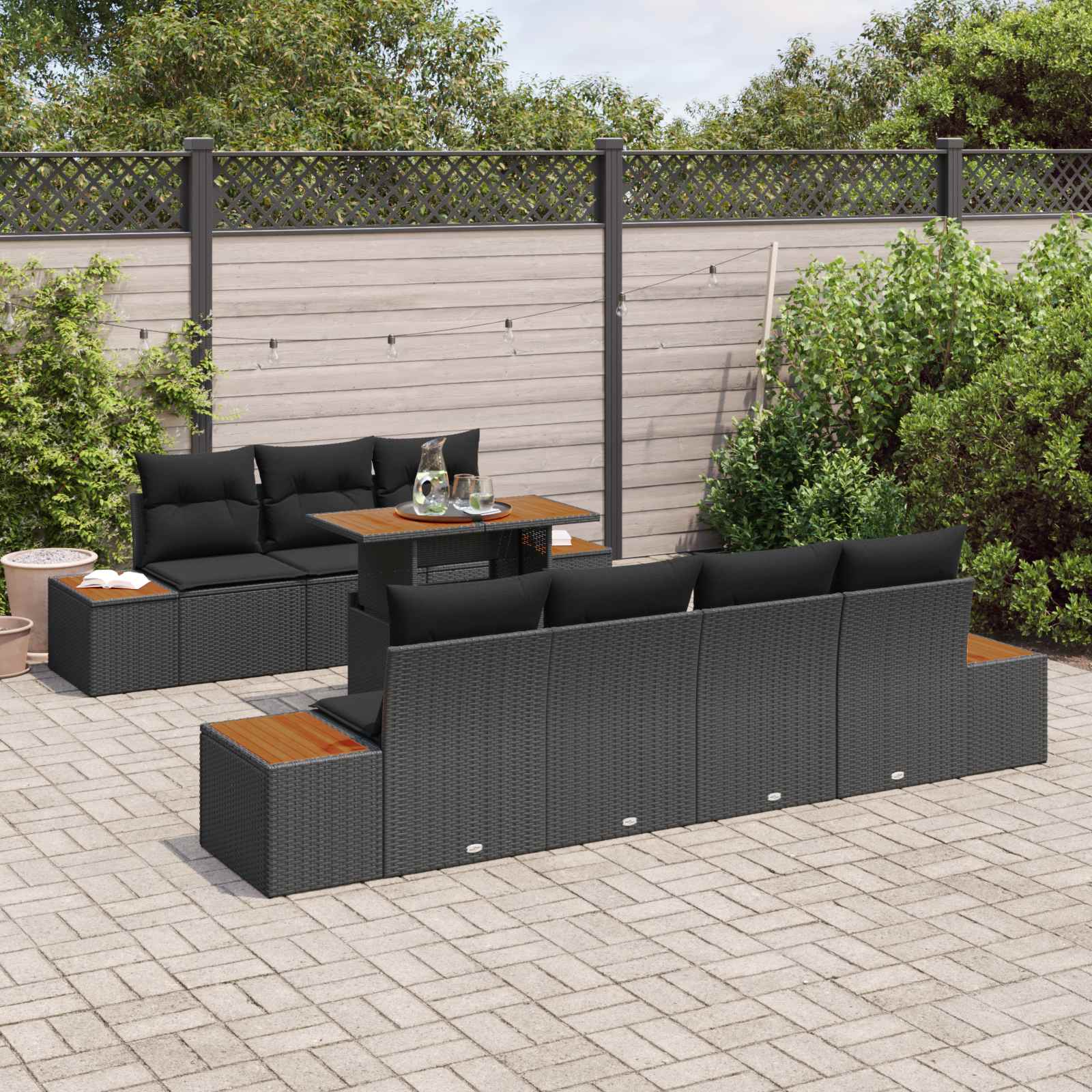 Ensemble de canapé de jardin 8 pcs Noir Poly rotin