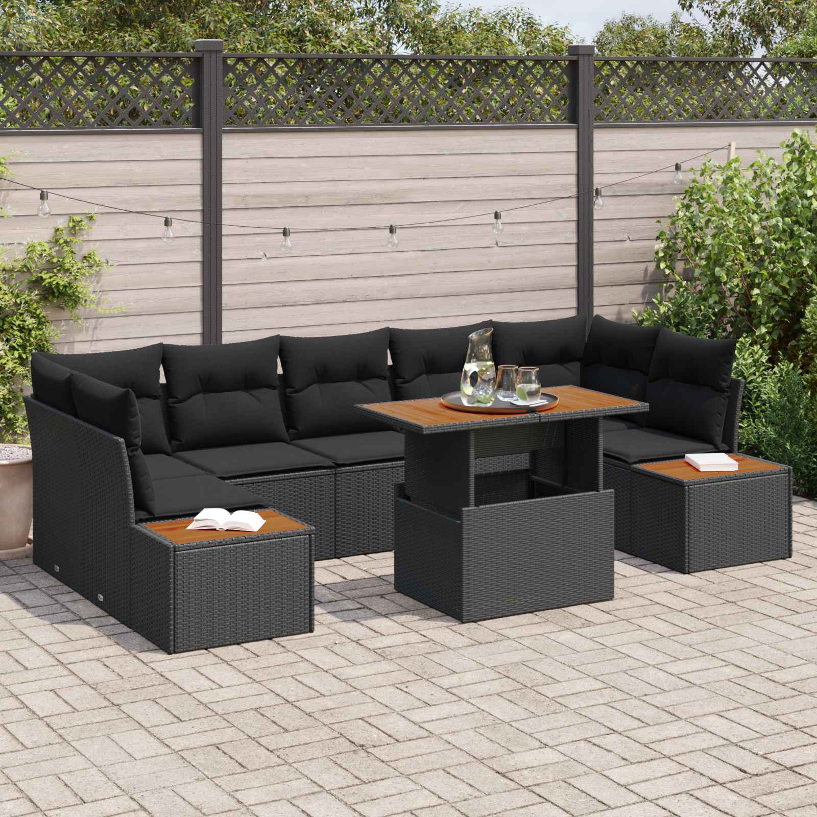 Ensemble de canapé de jardin 8 pcs Noir Poly rotin - XIOS