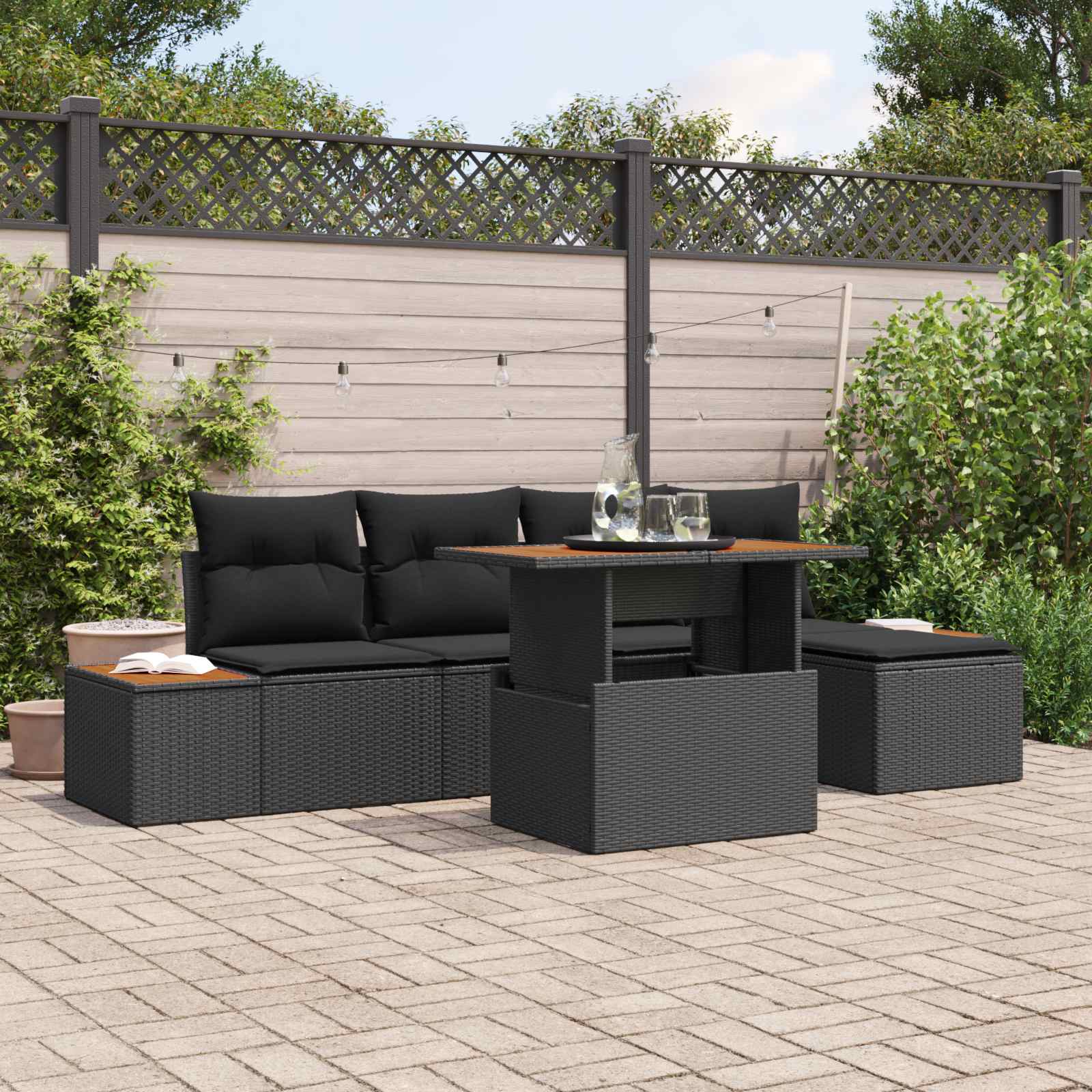 Ensemble de canapé de jardin 6 pcs Noir Poly rotin - XIOS