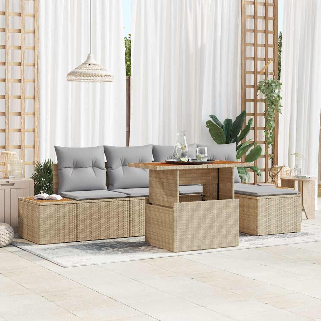 Ensemble de canapé de jardin 6 pcs Beige Poly rotin - XIOS