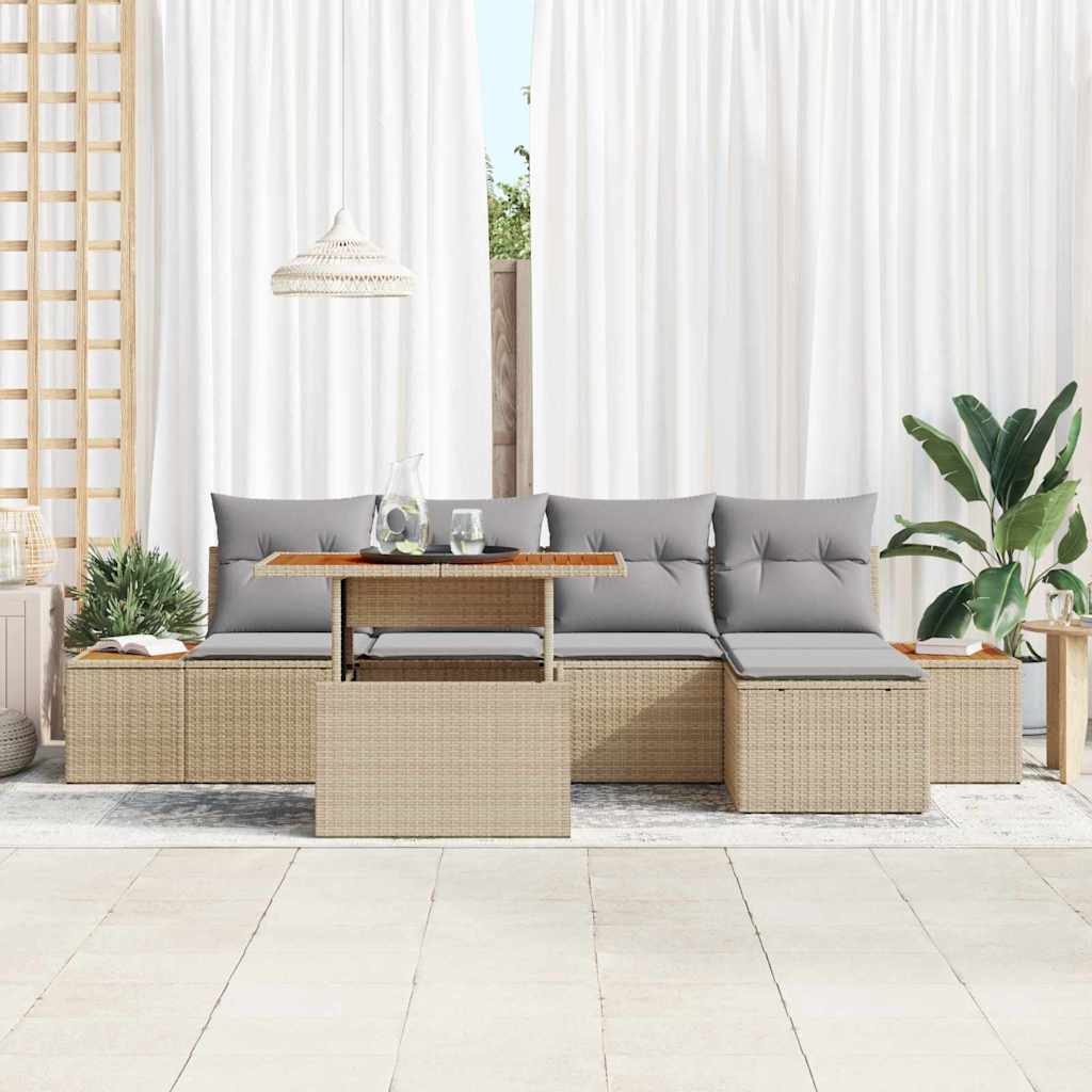 Ensemble de canapé de jardin 6 pcs Beige Poly rotin - XIOS