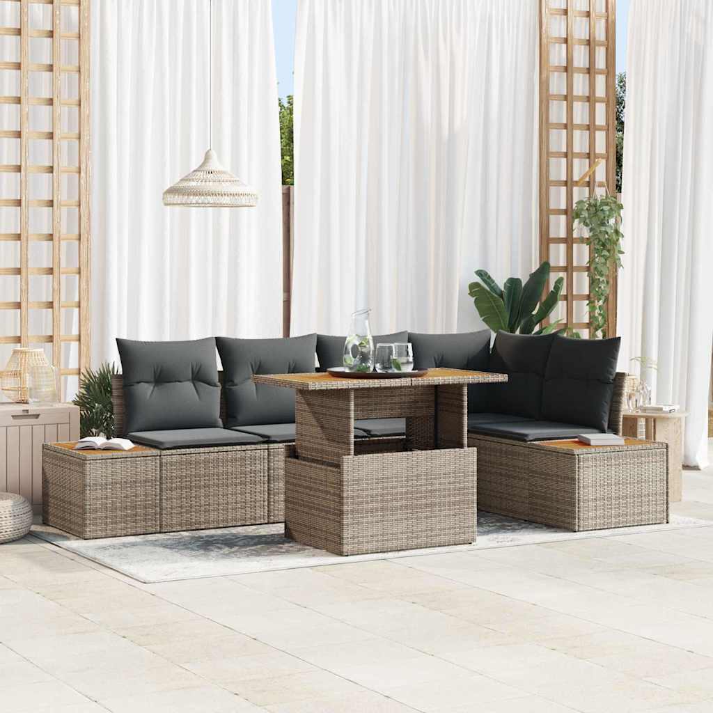Ensemble de canapé de jardin 6 pc Gris Poly rotin