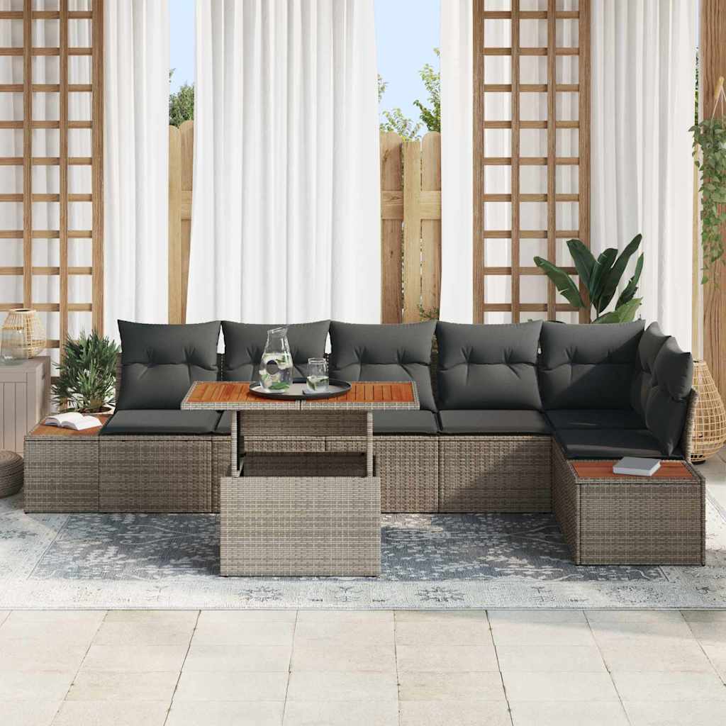 Ensemble de canapé de jardin 7 pc Gris Poly rotin